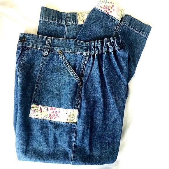 Blast Blues Vtg Jeans High Waist Crop Mom Blue L Petite Womens Denim Y2K Hippie - Picture 1 of 9